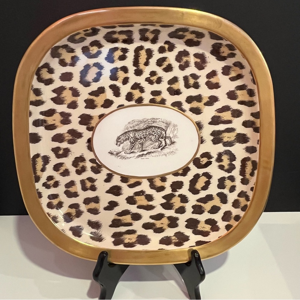 Mottahedeh Design Square Jaguar Plate with Gold Trim Made in Italy